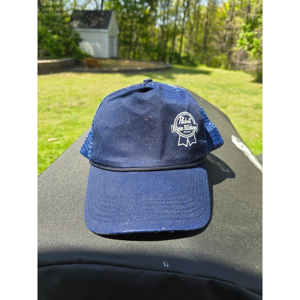 Pabst Blue Ribbon PBR Navy Blue Trucker Hat Mesh Snapback Rope Cap Mens OSFM‎